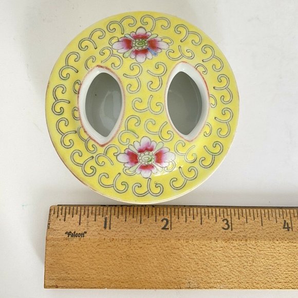 1972 Chinese Famille Juane Yellow Floral Enamel Jingdezhen Coffee Pot For PARTS - Picture 9 of 12